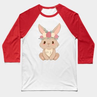 cute rabbit with flower wreath on head in cartoon style Baseball T-Shirt